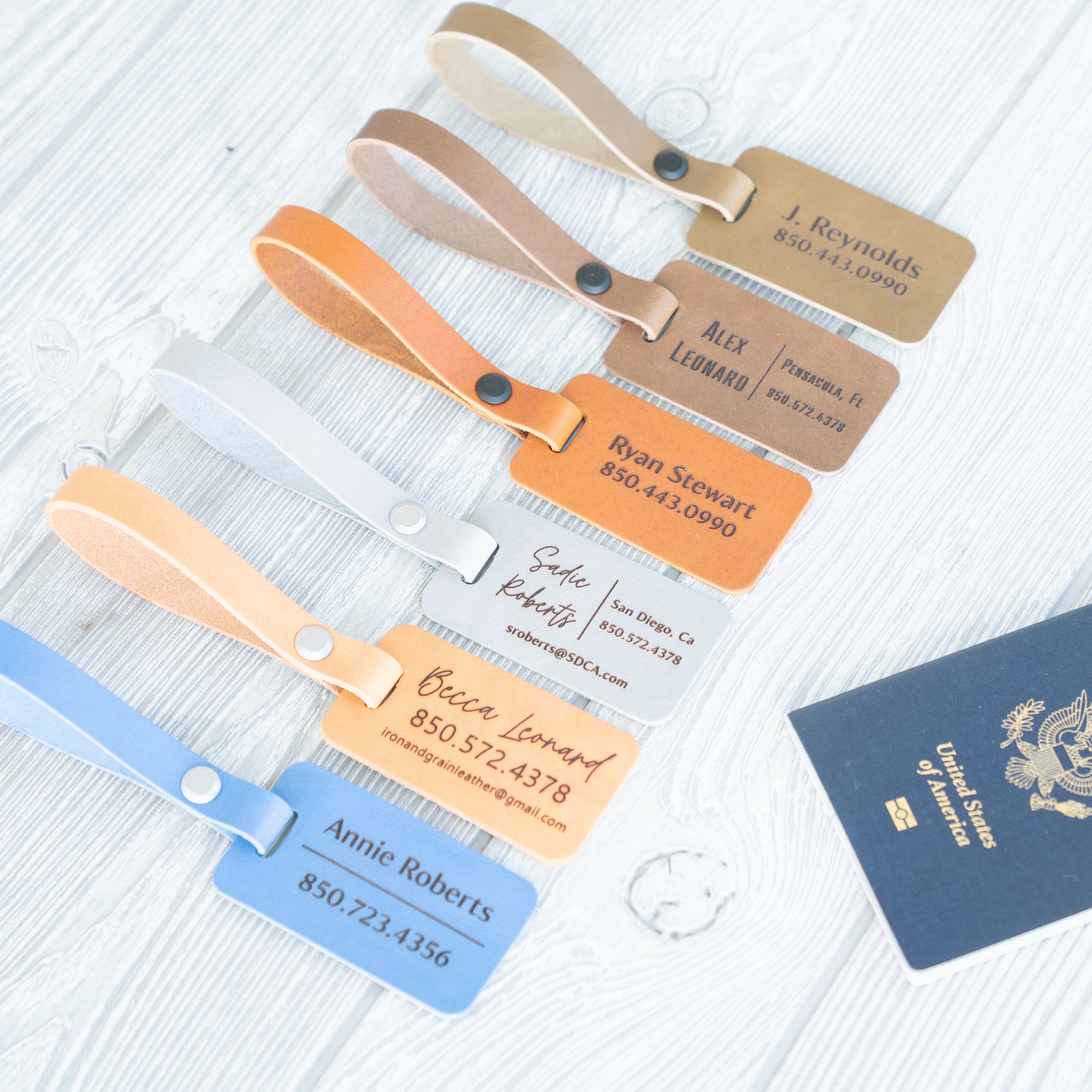 Personalized Leather Luggage Tag with Fastener