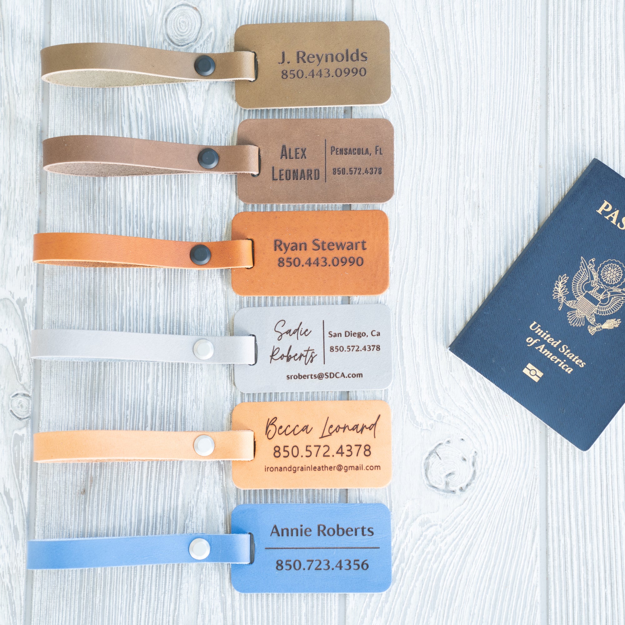 Personalized Leather Luggage Tag with Fastener