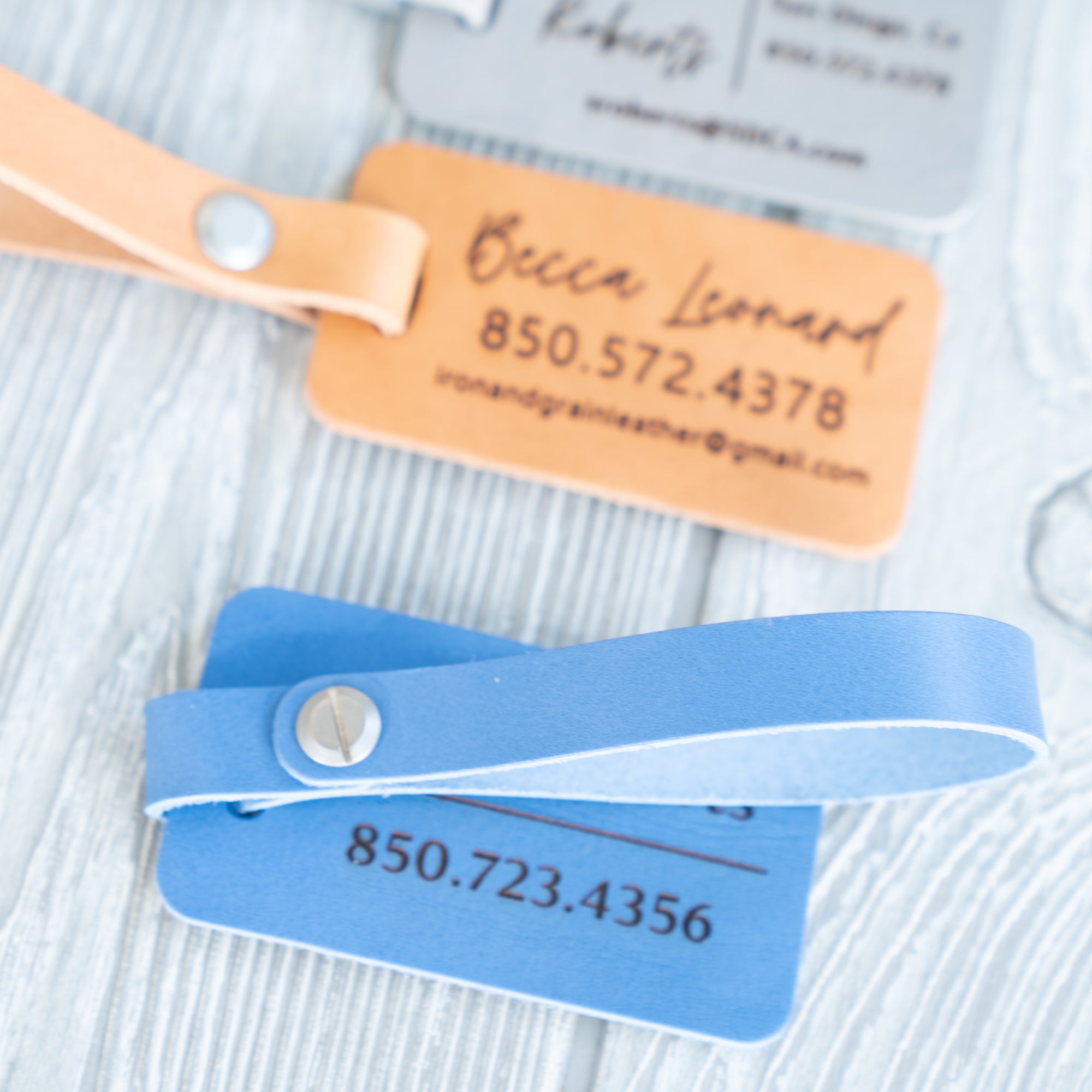 Personalized Leather Luggage Tag with Fastener