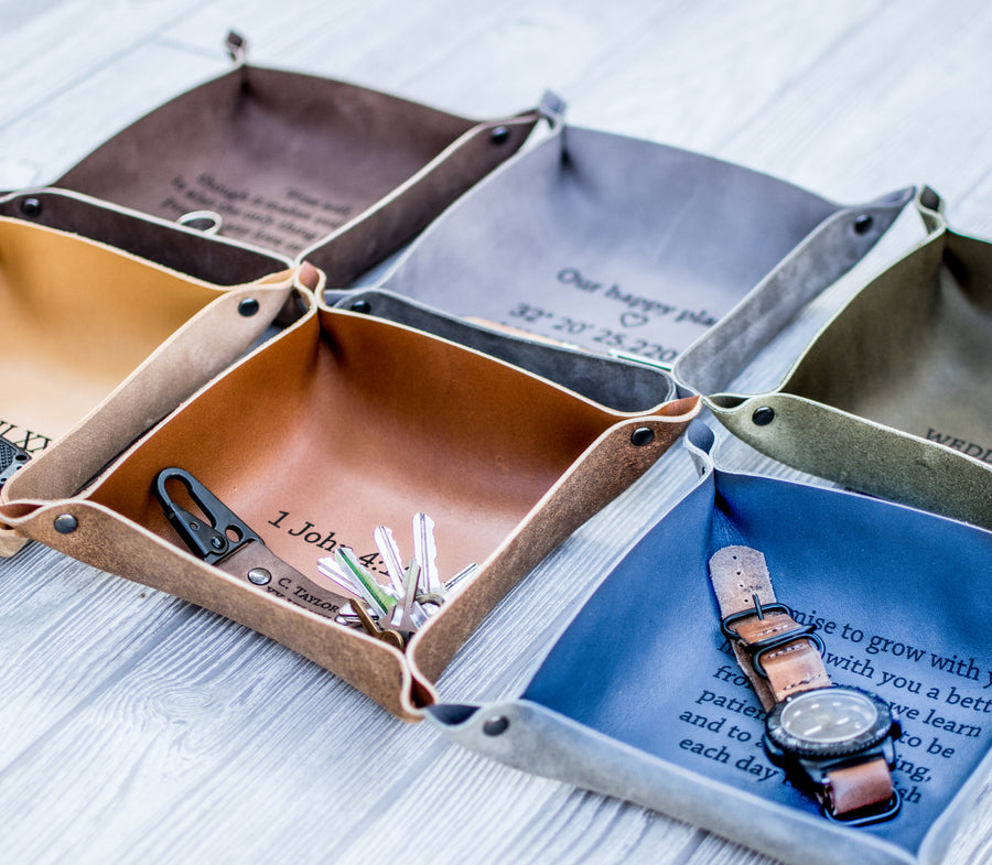 Personalized Leather Valet tray - Catchall Tray
