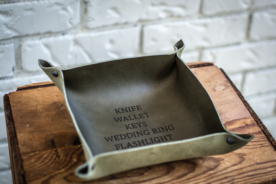 Leather valet tray, leather catchall, personalized leather