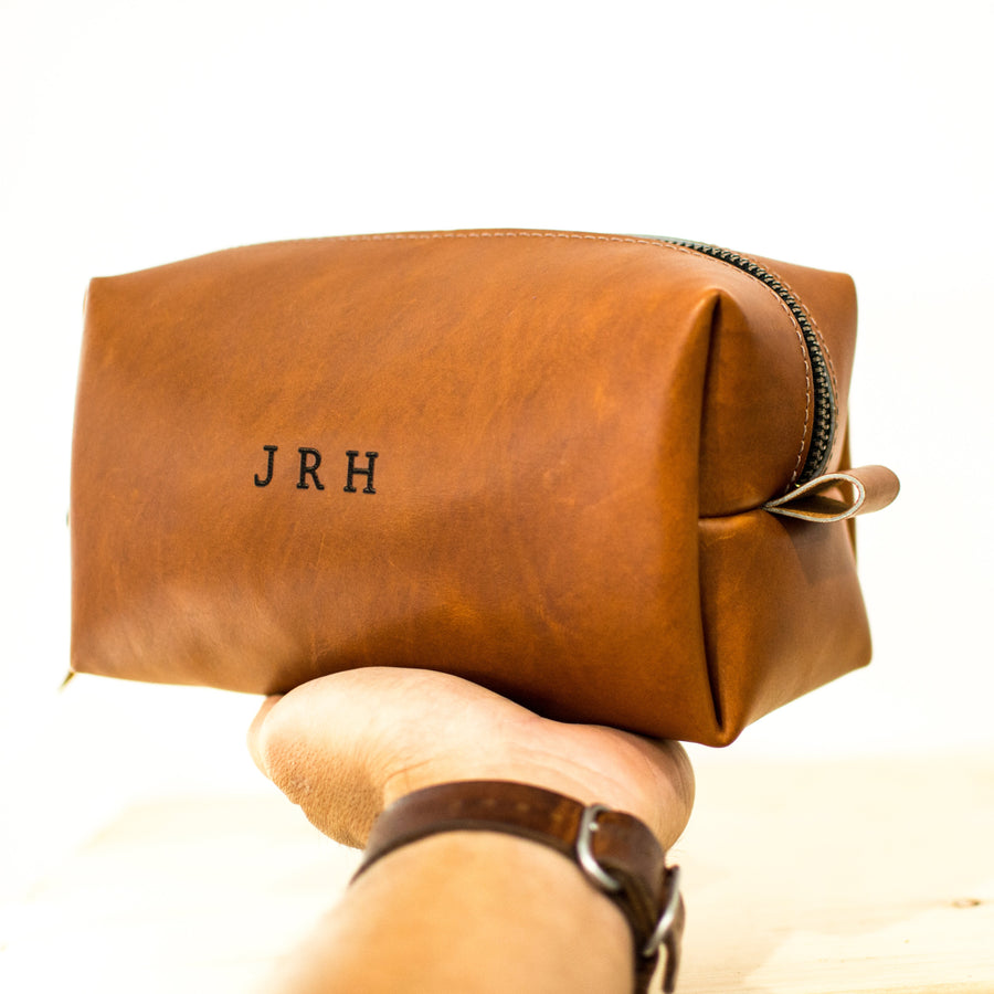 Personalized Leather Toiletry Bag - Dopp Kit