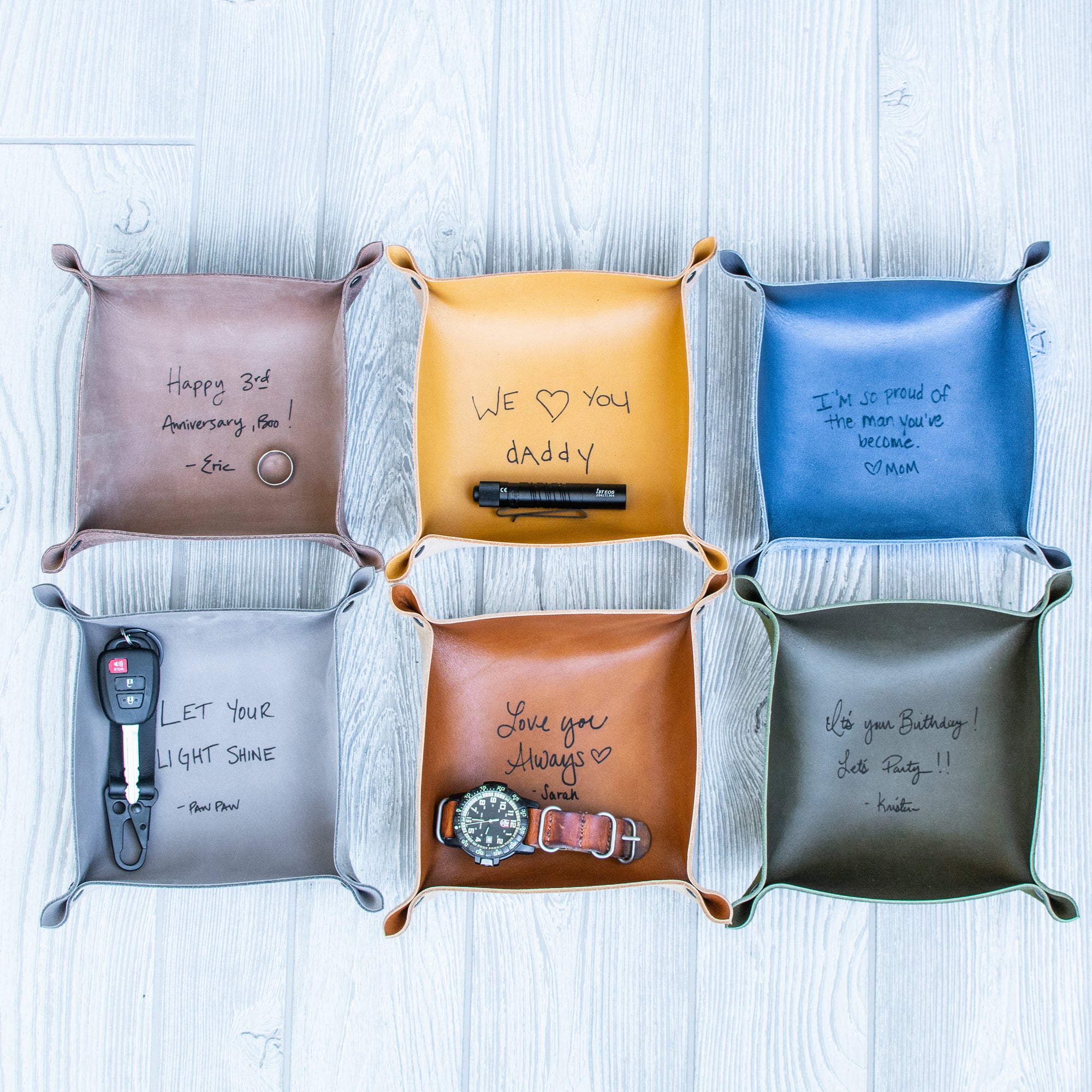 'Your Handwriting’ Leather Valet tray - Catchall Tray
