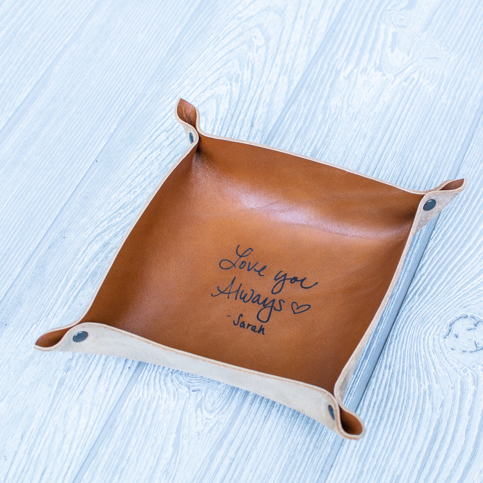 'Your Handwriting’ Leather Valet tray - Catchall Tray