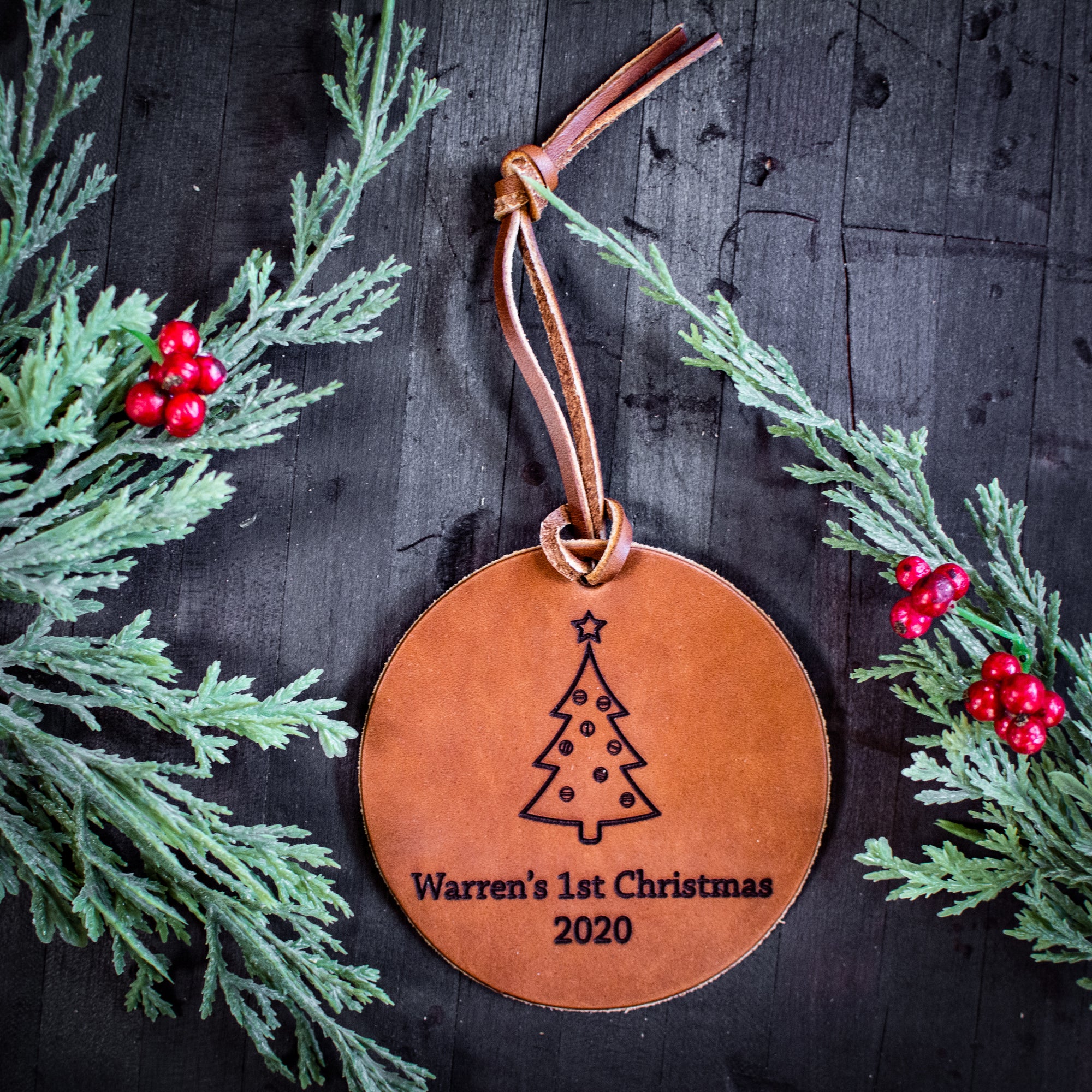 Personalized Leather Christmas Ornament
