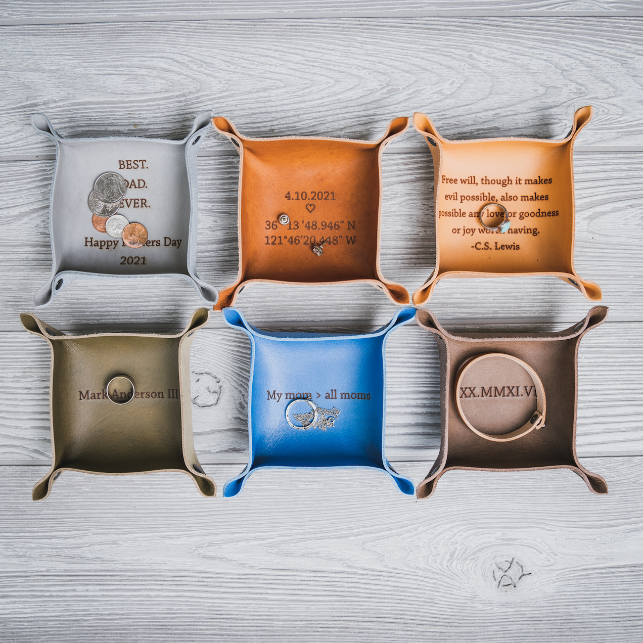 "The Mini" - Personalized Leather Ring Tray - Catchall Tray