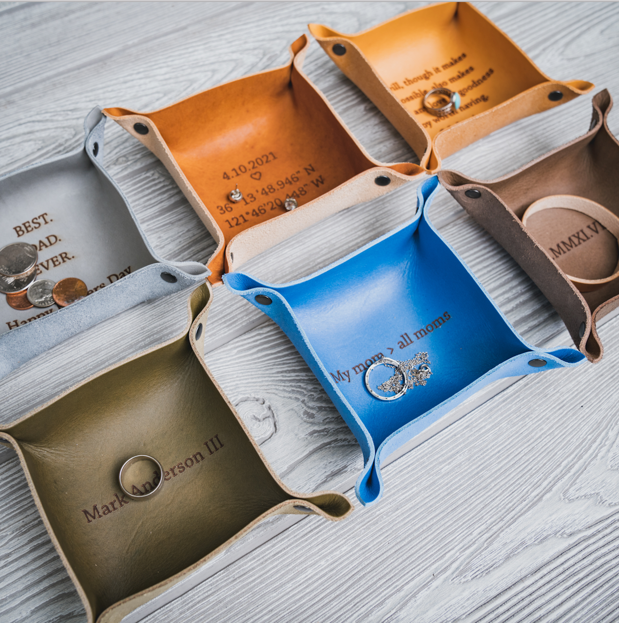 "The Mini" - Personalized Leather Ring Tray - Catchall Tray