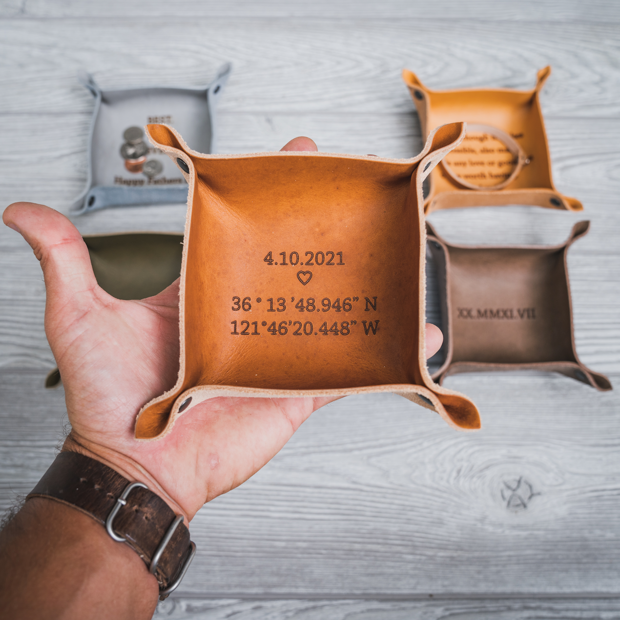 "The Mini" - Personalized Leather Ring Tray - Catchall Tray