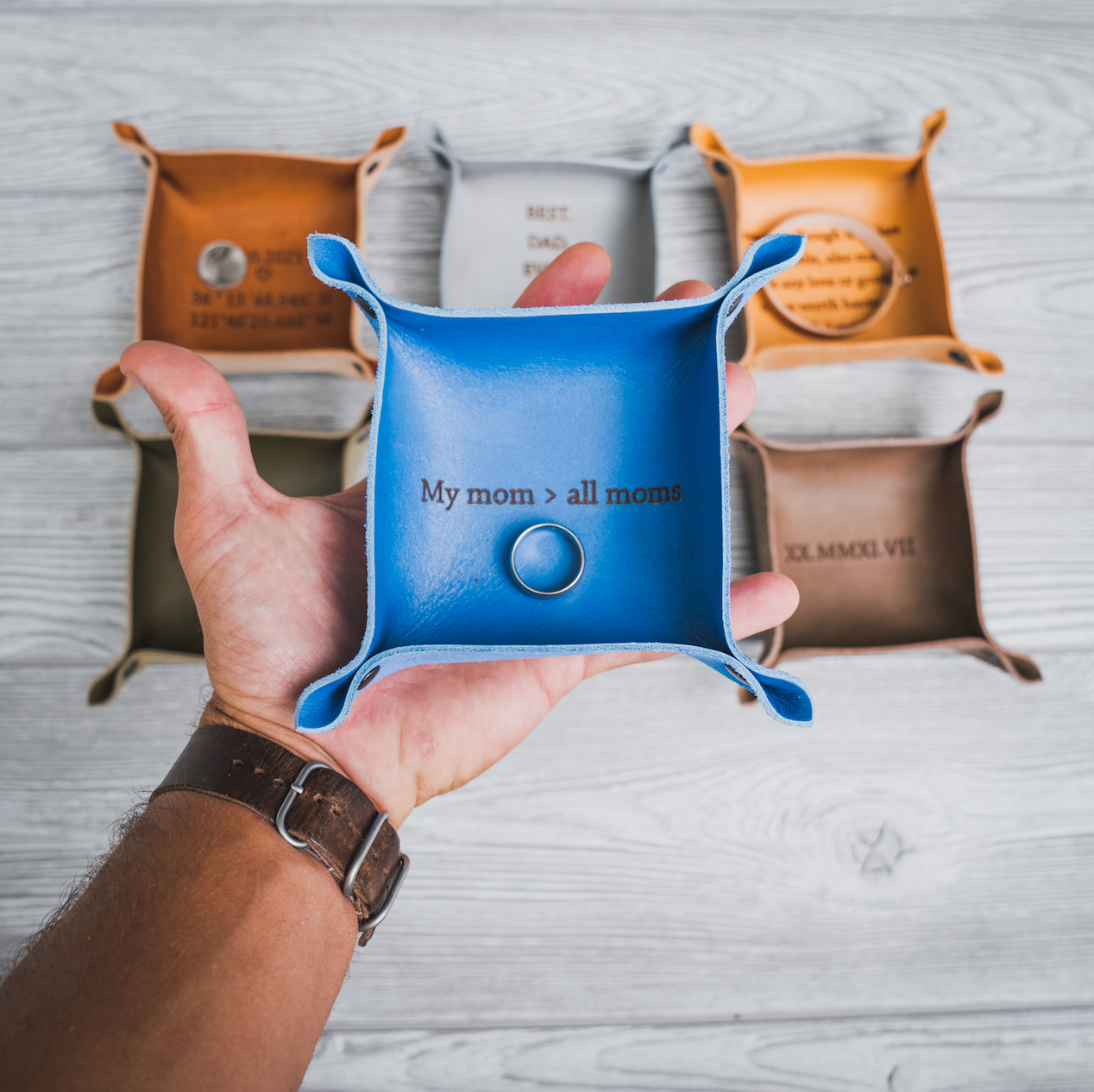 "The Mini" - Personalized Leather Ring Tray - Catchall Tray
