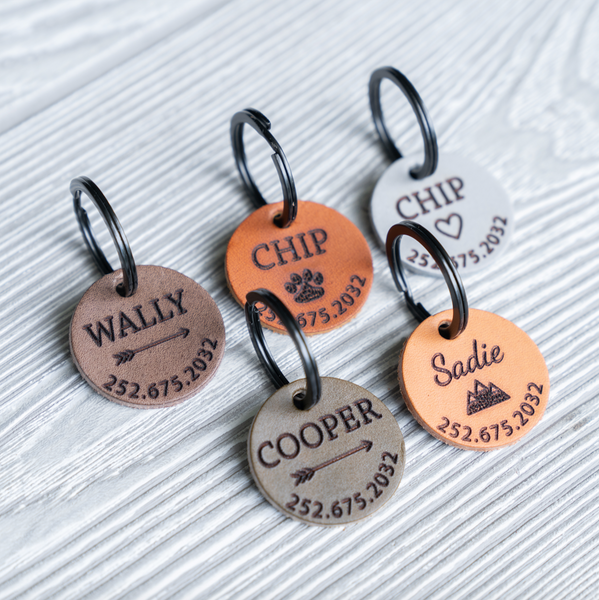 Leather Pet ID Tag Brown Personalized Spring Clip Included – Ruggit Collars