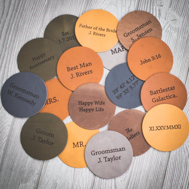 Personalized Leather Coaster Set - 4 Coasters