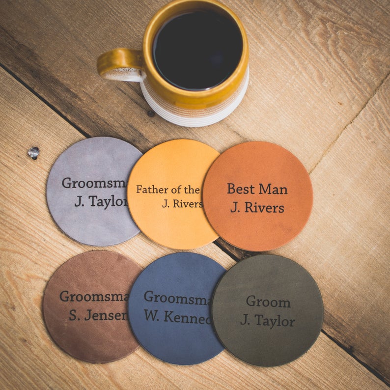 Personalized Leather Coaster Set - 4 Coasters