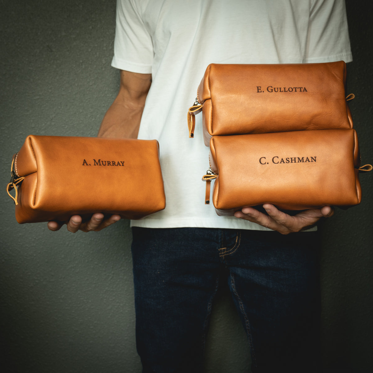 Personalized Leather Toiletry Bag - Dopp Kit