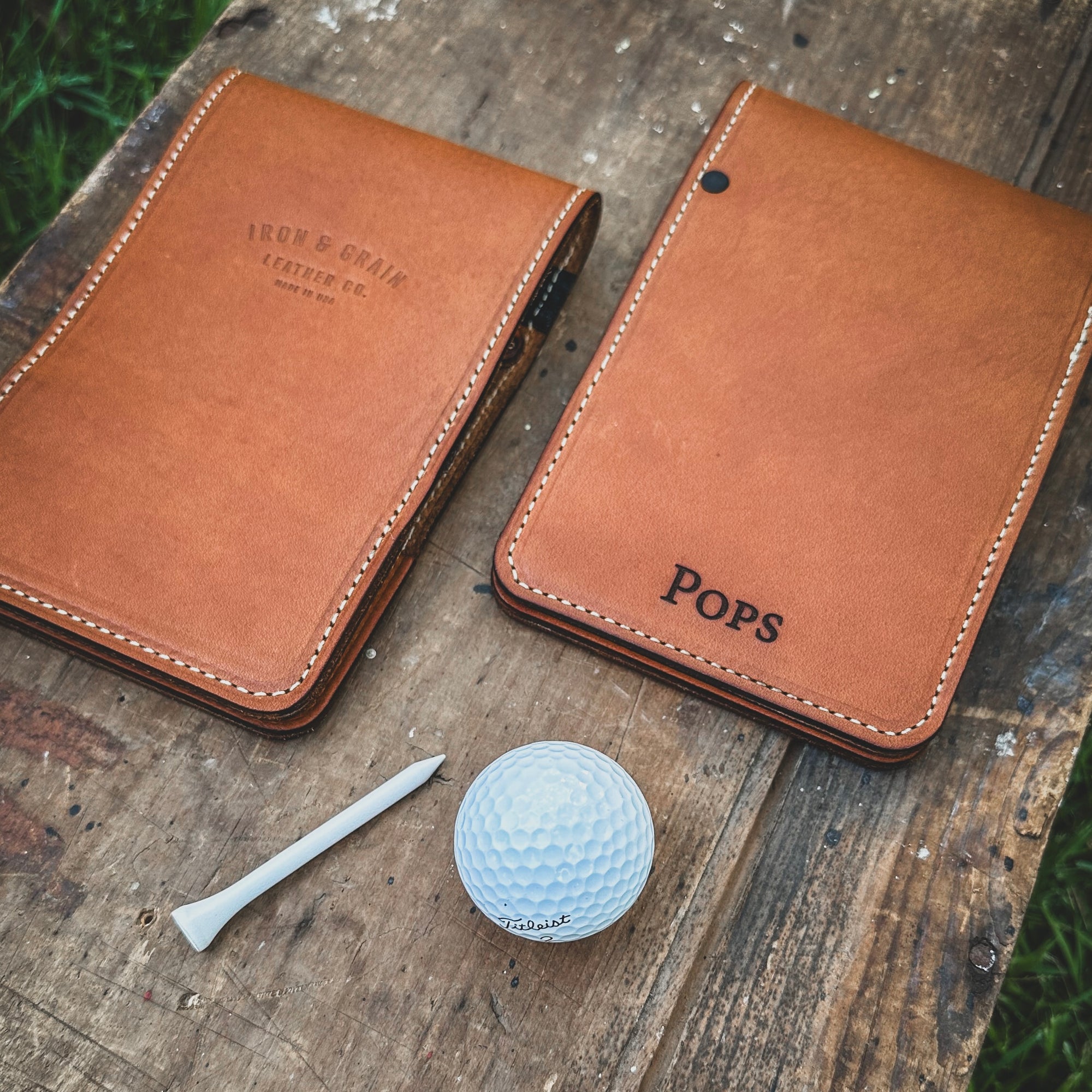 Handmade in the USA with full grain leather, golf log book or yardage book