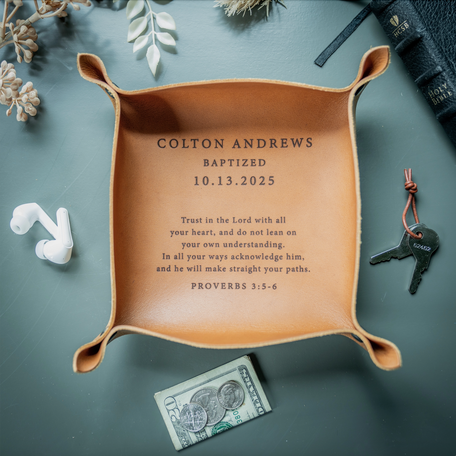 Personalized Leather Valet tray - Catchall Tray