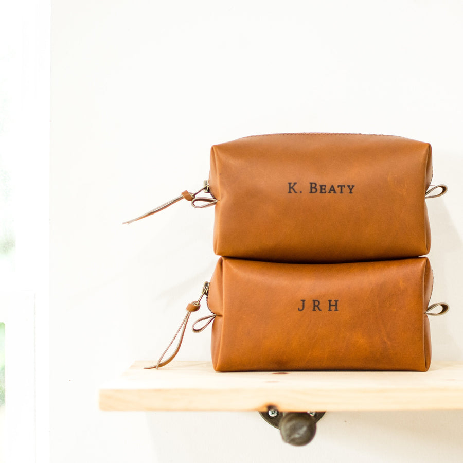 Personalized Leather Toiletry Bag - Dopp Kit