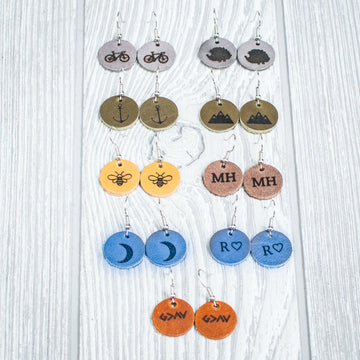 Personalized Leather Circle Earrings - Handmade