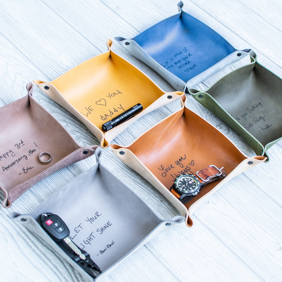 'Your Handwriting’ Leather Valet tray - Catchall Tray